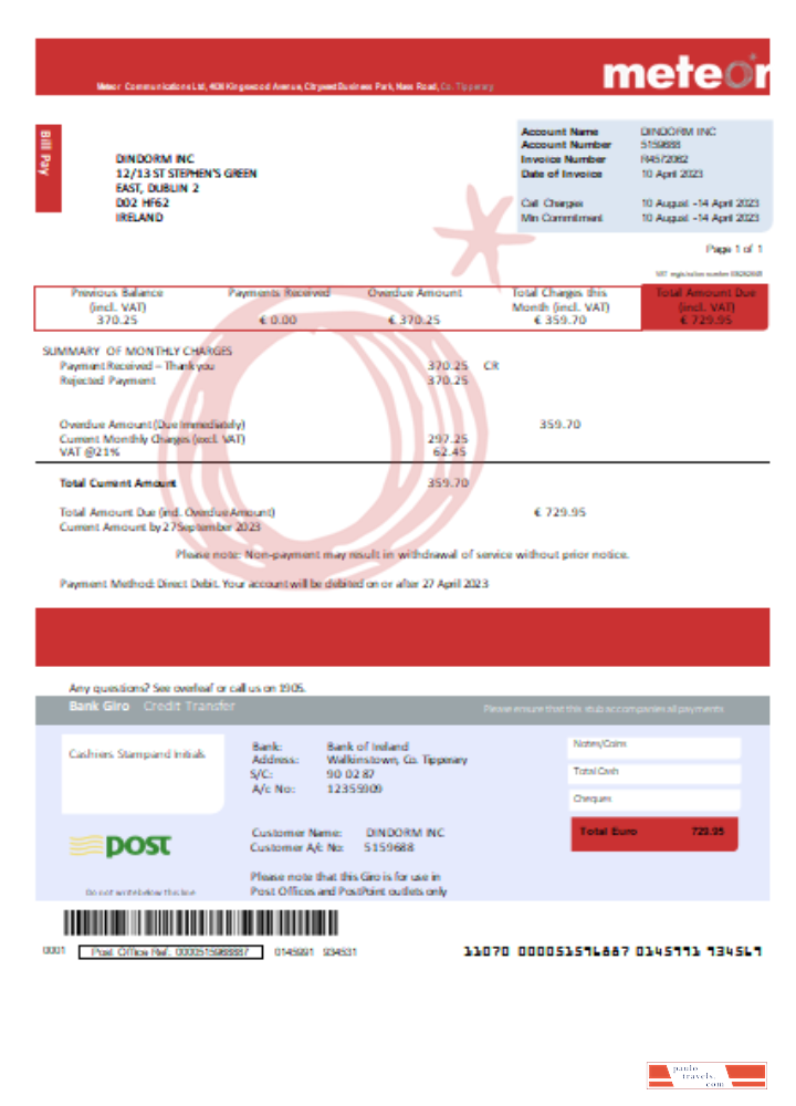 Meteor utility business bill,  SCR PSD template